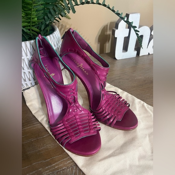 Cole Haan Woven T-Strap Stiletto Sandals with Nike Air Tech in Beet - Size 6.5 - Picture 6 of 15
